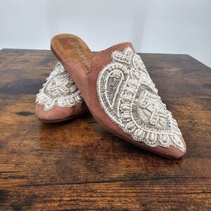 Jeffrey Campbell Varada Brown Beaded Mule Womens 5.5 Embellished Slides Flats